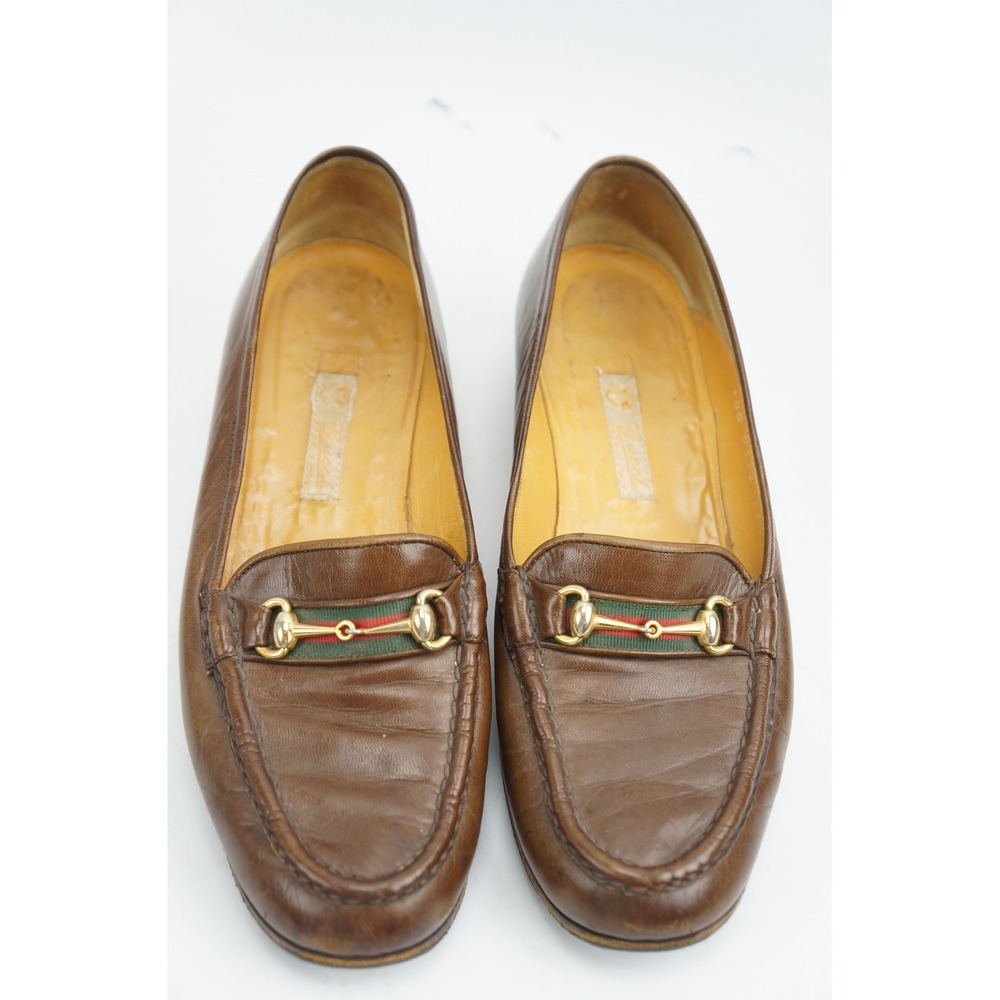 Gucci Horsebit Loafers 36.5 B Brown Leather Web Stripe Vintage Good condition - Picture 3 of 7